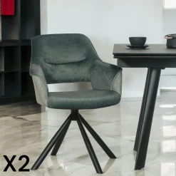IENA Chaises Capitonnées|Chaises Velours|Fauteuil pivotant bi-matière, couleur verte (lot de 2)