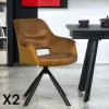 IENA Chaises Velours|Chaises Capitonnées|Fauteuil pivotant bi-matière, couleur moutarde (lot de 2)