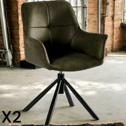 IENA Chaises Avec Accoudoirs|Chaises Contemporaines|Fauteuil pivotant contemporain microfibre kaki (lot de 2)
