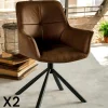 IENA Chaises Avec Accoudoirs|Chaises Contemporaines|Fauteuil pivotant contemporain microfibre havane (lot de 2)