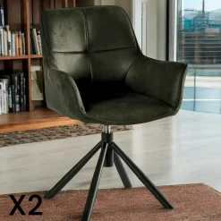 IENA Chaises Avec Accoudoirs|Chaises Contemporaines|Fauteuil pivotant contemporain microfibre havane (lot de 2)