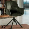 IENA Chaises Avec Accoudoirs|Chaises Contemporaines|Fauteuil pivotant contemporain microfibre grise (lot de 2)