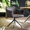 Melbourne Chaises Avec Accoudoirs|Chaises Contemporaines|Fauteuil pivotant de table en velours gris à larges bandes (lot de 2)
