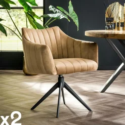 Melbourne Chaises Avec Accoudoirs|Chaises Contemporaines|Fauteuil pivotant de table en velours gris à larges bandes (lot de 2)