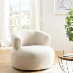 TIM Fauteuils En Tissu|Chaises Bouclettes|Fauteuil pouf tissu bouclette écru