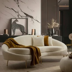 LUCCA Fauteuils En Tissu|Fauteuil rond écru - pieds dorés