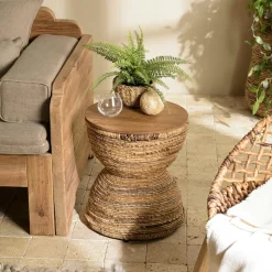 Swing Univers Déco·Globe-Trotter|Fauteuil rond marron bois recyclé et chanvre tressé