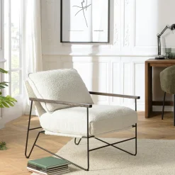 TIM Fauteuils En Tissu|Chaises Bouclettes|Fauteuil structure métal tissu bouclette blanc