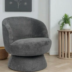 IENA Fauteuils En Tissu|Fauteuil vert pivotant - tissu chenille, style rétro
