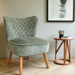 IENA Fauteuils En Tissu|Fauteuil vert tissu chenille - pieds bois, motif croisé