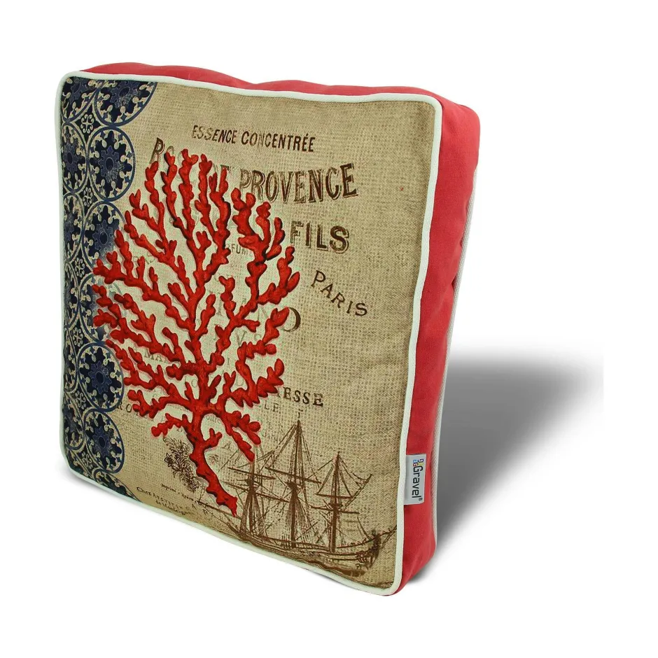 IZMIR Textile·Galettes De Chaise|Galette de chaise vintage – corail rouge et palmier