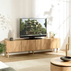 DANBA Meubles Tv En Bois|Grand meuble TV 4 portes bois clair décor graphique