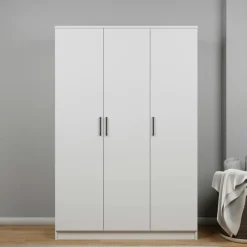 BYRON Armoires En Bois|Meubles De Chambre·Dressings|Grande armoire penderie blanche 3 portes 5 étagères