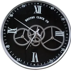 Horloges|Horloge engrenages argent fond noir Boston