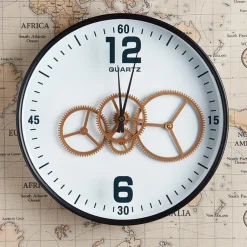 Horloges|Horloge engrenages or fond blanc