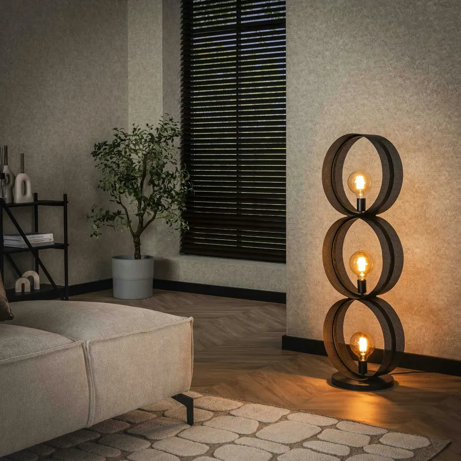 RALF Lampadaires|Lampes À Poser·Lampe Style Industriel|Lampadaire design 3 anneaux en métal perforé