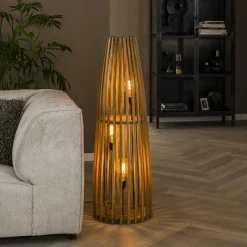 Lucknow Lampadaires|Lampadaire en bois de manguier forme organique 3 lampes