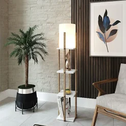 KILIS Lampadaires|Lampadaire moderne décoratif avec étagères effet bois clair