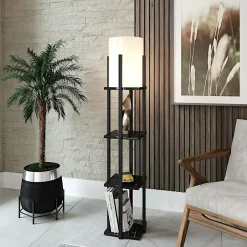 KILIS Lampadaires|Lampadaire moderne décoratif avec étagères effet bois clair