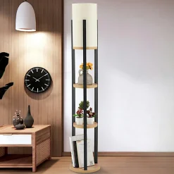 KILIS Lampadaires|Lampadaire moderne décoratif avec étagères carrées effet bois