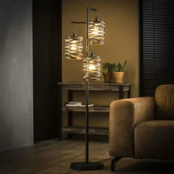 Lampadaires|Lampadaire moderne effet ruban pieds bois naturel RALF