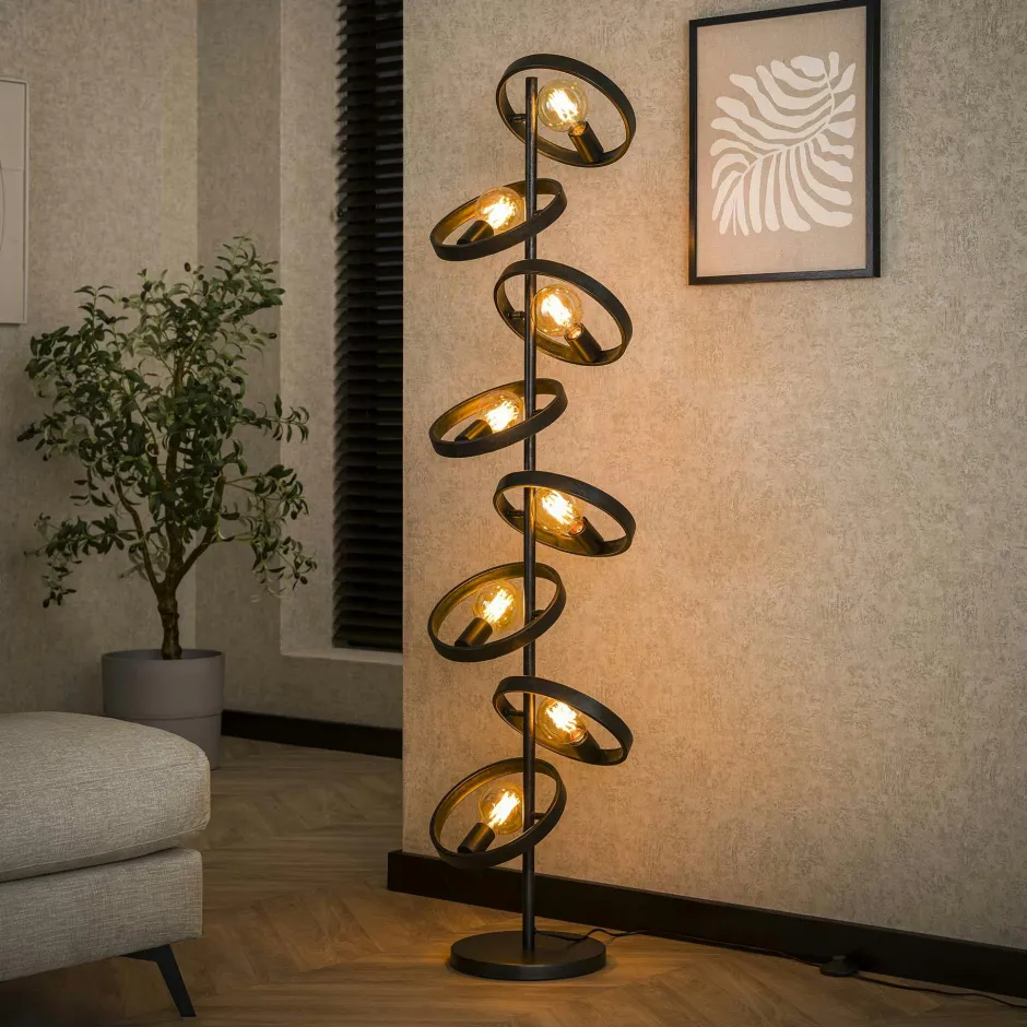 RALF Lampadaires|Lampes À Poser·Lampe Style Industriel|Lampadaire salon 8 anneaux