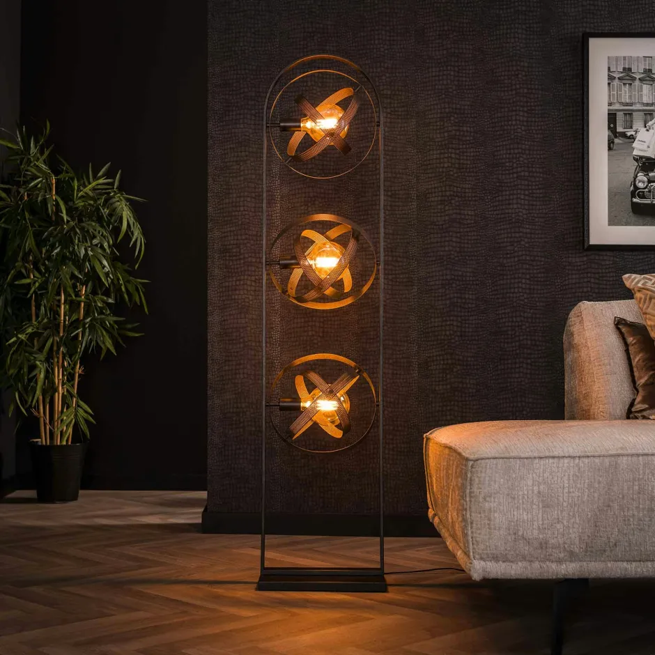 TRIBECA Lampadaires|Lampes À Poser·Lampe Style Industriel|Lampadaire salon 3 anneaux métalliques
