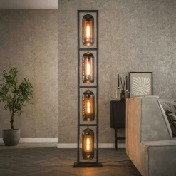 NOVA Lampadaires|Lampadaire salon 3 lampes verre fumé et métal cuivré