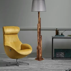 ANZIO Lampadaires|Lampadaire salon en bois sculpté abat-jour gris