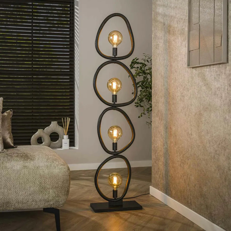 TRIBECA Lampadaires|Lampadaire salon noir – forme galet, 4 ampoules