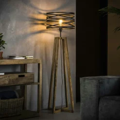 KILIS Lampadaires|Lampadaire trépied effet bois avec abat-jour cannage