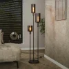 NOVA Lampadaires|Lampadaire vintage en verre brun – 3 lampes, tiges bronze