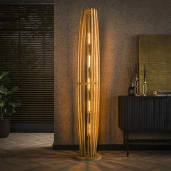 Lucknow Lampadaires|Lampadaire XL en bois de manguier ajouré 5 lampes