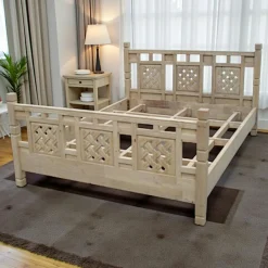 Maori Lits 2 Places|Lit 2 places Hévéa pour couchage 140x190cm motifs tressés 203x153x95cm TRADITION