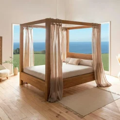 VERBIER Lits 2 Places|Lit baldaquin cadre 180 cm en bois – style naturel