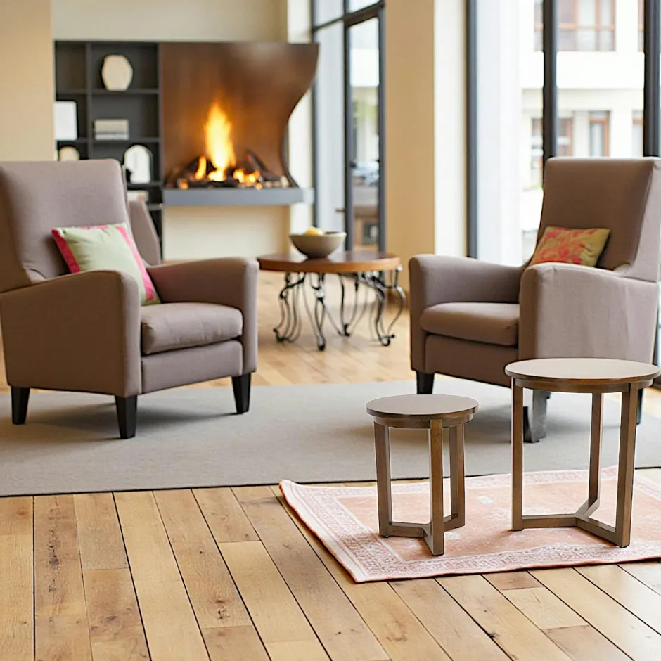 Sixties Bouts De Canapé En Bois|Lot de 2 tables d'appoint rondes Hévéa D50xH55cm