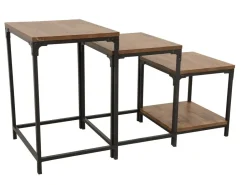 Loft / Loft Colors Sellettes En Métal|Tables D'Appoint En Métal|Lot de 3 Tables Gigognes / Sellettes en Hévéa recyclé naturel et métal 55x45x70cm LOFT