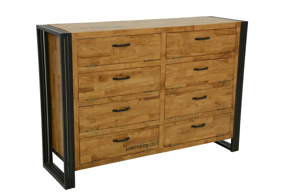 Docker Meubles D'Entrée·Vestiaires|Meubles D'Entrée·Vestiaires / Meubles À Chaussures|Meuble à chaussures hévéa recyclé naturel et métal noirci 8 tiroirs 132X40X91cm