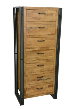 Docker Meubles D'Entrée·Vestiaires|Meubles D'Entrée·Vestiaires / Meubles À Chaussures|Meuble à chaussures hévéa recyclé naturel et métal noirci 8 tiroirs 132X40X91cm