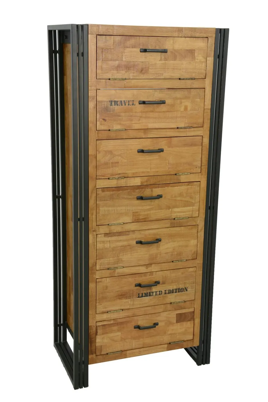 Docker Meubles D'Entrée·Vestiaires|Meubles D'Entrée·Vestiaires / Meubles À Chaussures|Meuble à chaussures hévéa recyclé naturel et métal noirci 8 tiroirs 132X40X91cm