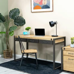 Brooklyn Caissons De Bureau|Meuble bas / Caisson de Bureau à roulettes Inspiration Indus' en Acacia et Métal, 2 tiroirs 51x60x60cm