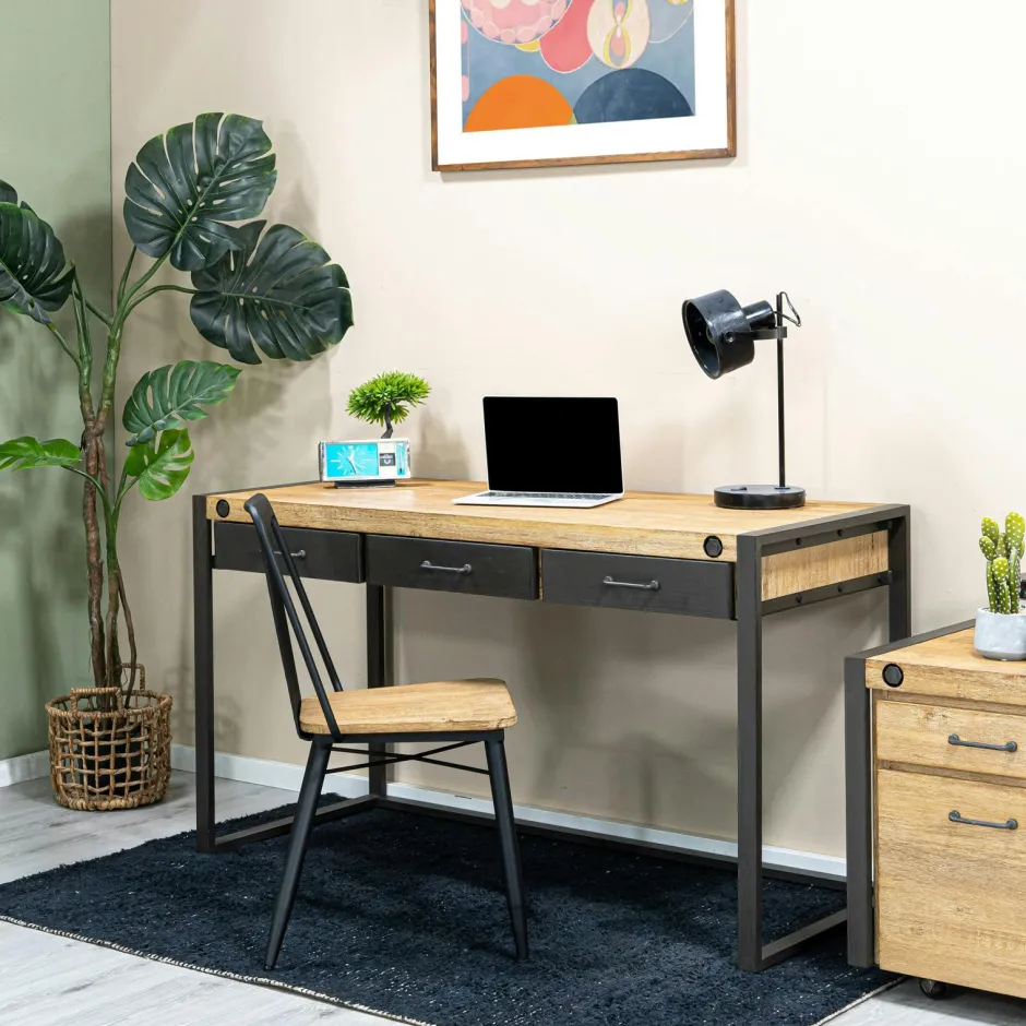 Brooklyn Caissons De Bureau|Meuble bas / Caisson de Bureau à roulettes Inspiration Indus' en Acacia et Métal, 2 tiroirs 51x60x60cm