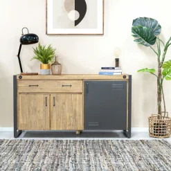 Brooklyn Caissons De Bureau|Meuble bas / Caisson de Bureau à roulettes Inspiration Indus' en Acacia et Métal, 2 tiroirs 51x60x60cm