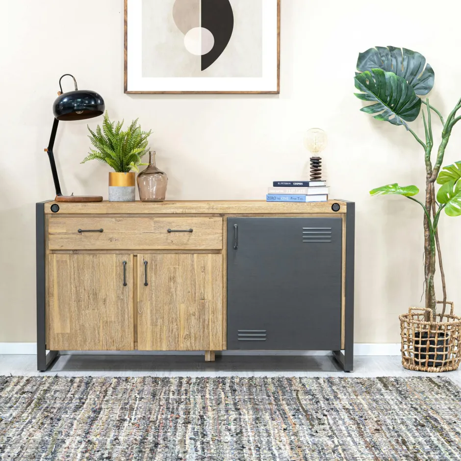 Brooklyn Caissons De Bureau|Meuble bas / Caisson de Bureau à roulettes Inspiration Indus' en Acacia et Métal, 2 tiroirs 51x60x60cm