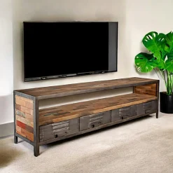 Caravelle Chiffonnier Industriel|Meuble de rangement bois recyclé 1 niche et 2 tiroirs métal 60x40x110cm