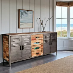 Caravelle Chiffonnier Industriel|Meuble de rangement bois recyclé 1 niche et 2 tiroirs métal 60x40x110cm