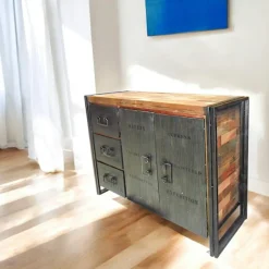 Caravelle Chiffonnier Industriel|Meuble de rangement bois recyclé 1 niche et 2 tiroirs métal 60x40x110cm