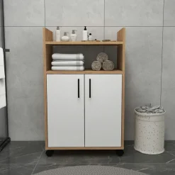 MARFA Meubles De Salle De Bains·Rangement Salle De Bains|Meuble de rangement sur roulettes 2 portes blanches