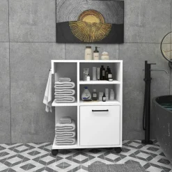 MARFA Meubles De Salle De Bains·Rangement Salle De Bains|Meuble de rangement sur roulettes effet bois de pin