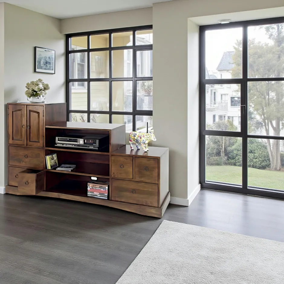 Maori Buffets En Bois|Buffets En Bois|Meuble escalier 6 tiroirs hévéa 150x45x89cm